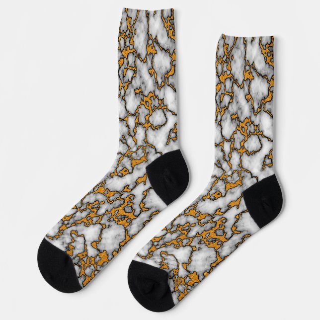 Beautiful White and Gold Marble Texture Design Socks (Left)