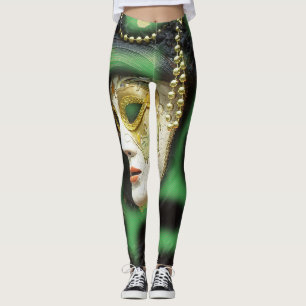 Beautiful White and Gold Mardi Gras Mask Leggings