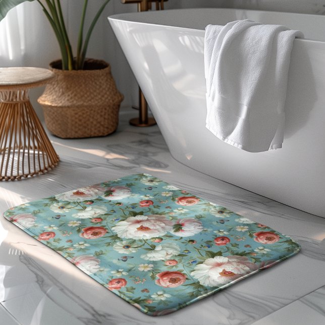Beautiful White and Red Peonies Bath Mat (Creator Uploaded)