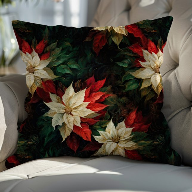 Beautiful White and Red Poinsettias Illustration Cushion (Creator Uploaded)
