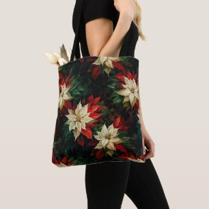 Beautiful White and Red Poinsettias Illustration Tote Bag