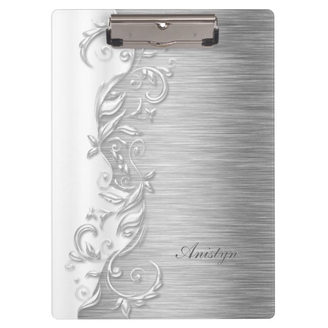 Beautiful White and Silver Design Clipboard (Front)