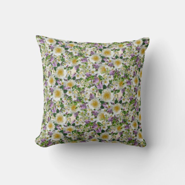 Beautiful white and violet flowers cushion (Front)