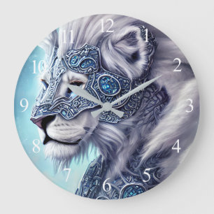 Beautiful White Armored Warrior Lion  Large Clock
