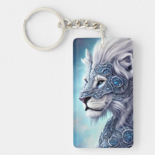 Beautiful White Armoured Warrior Lion  Key Ring