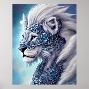 Beautiful White Armoured Warrior Lion Poster
