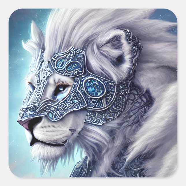 Beautiful White Armoured Warrior Lion  Square Sticker (Front)
