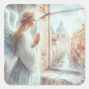 Beautiful White Aura Angelic Figure Praying Square Sticker