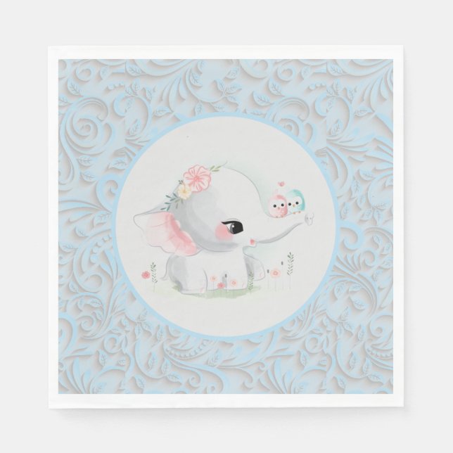 Beautiful White Baby Boy Elephant Napkin (Front)