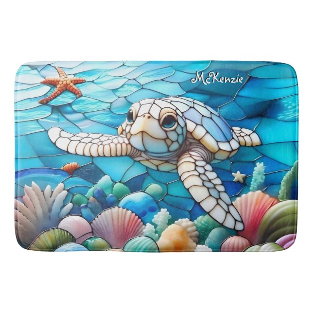 Beautiful White Baby Sea Turtle Swimming Bath Mat (Front)