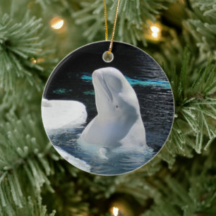Beautiful White Beluga Whale Holiday Ceramic Ornament