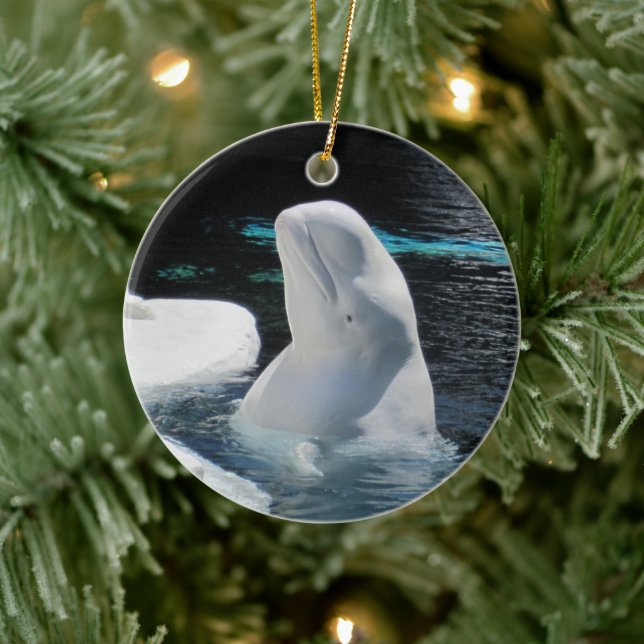 Beautiful White Beluga Whale Holiday Ceramic Ornament (Tree)