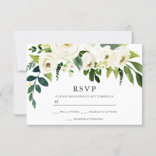 Beautiful White Blooming Flowers Wedding Bridal RSVP Card
