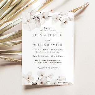 Beautiful White Boho Floral Modern Wedding Invitation