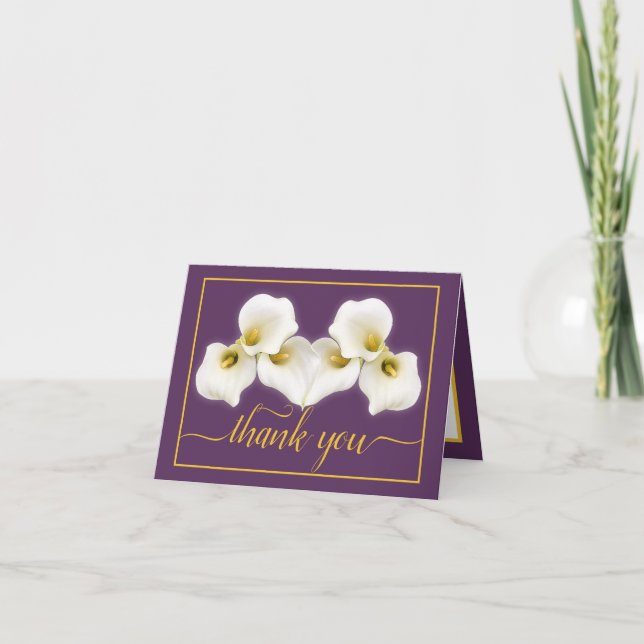 Beautiful White Calla Lilies Floral Chic Thank You Card (Front)