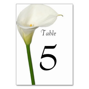 Beautiful White Calla Lily Wedding Table Number