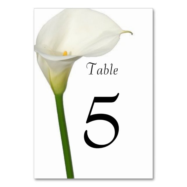 Beautiful White Calla Lily Wedding Table Number (Front)