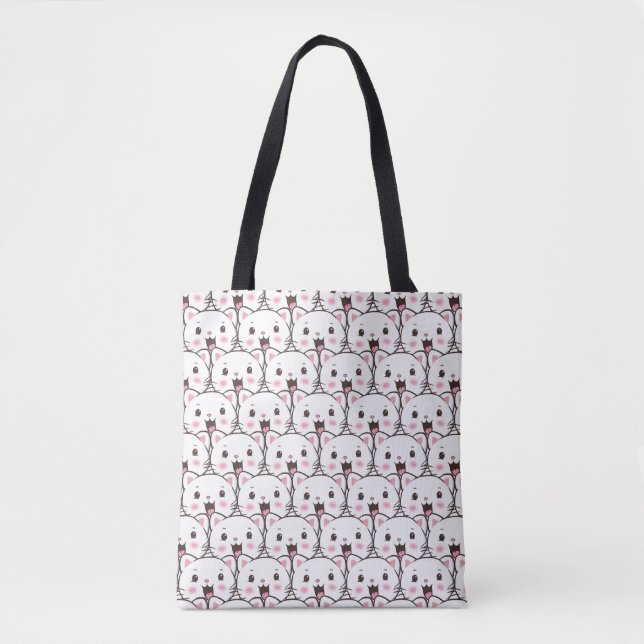 Beautiful White Cat Face Cartoon Pattern Tote Bag (Front)