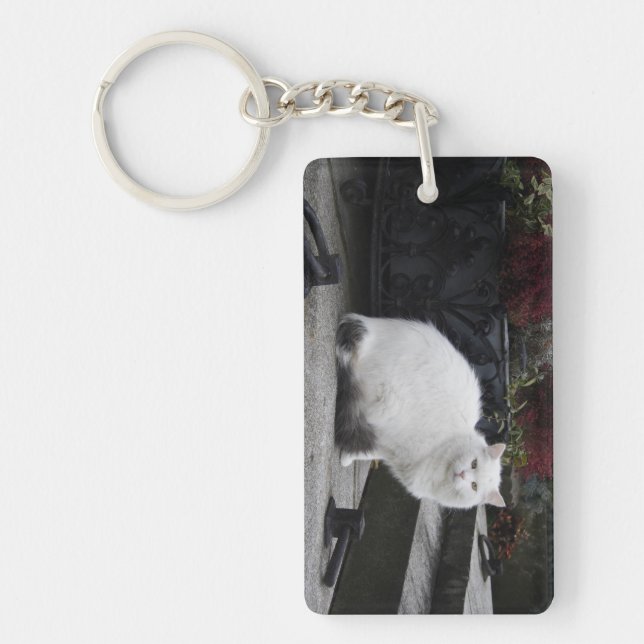 Beautiful White Cat On A Grave Key Ring (Front)