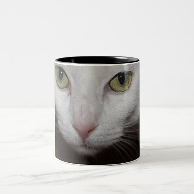 Beautiful White Cat Two-Tone Coffee Mug (Center)