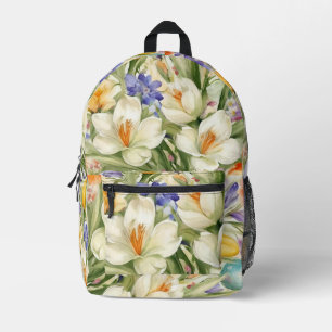 Beautiful White Crocuses, Сolorful Spring Flowers Printed Backpack