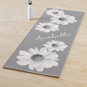 Beautiful White Daisies on grey and your name Yoga Mat