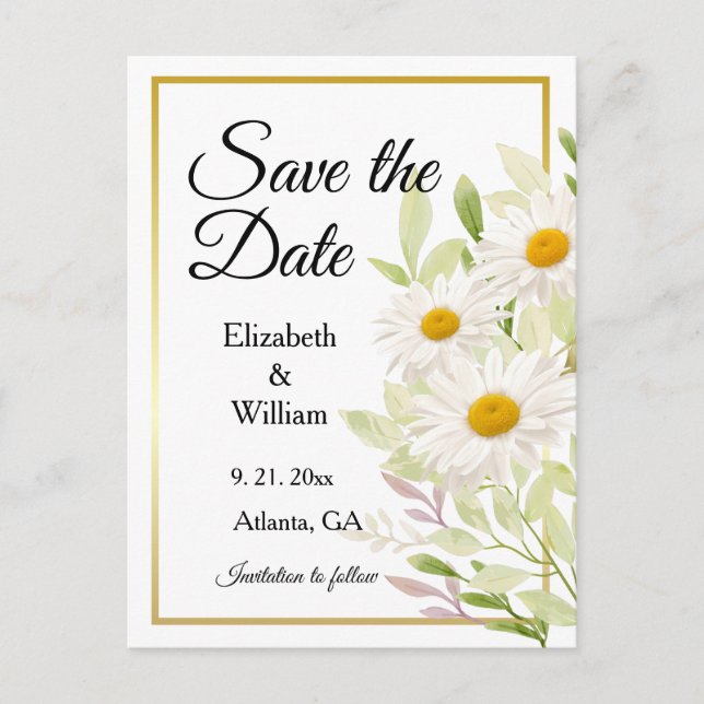 Beautiful White Daisies Save the Date Postcard (Front)