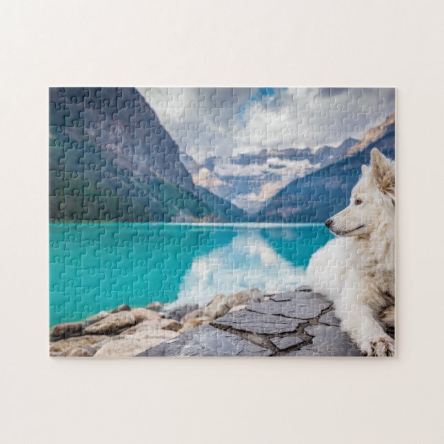 Beautiful White Dog Lake Louise Canada Travel Jigsaw Puzzle (Horizontal)