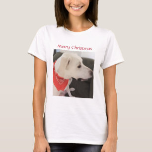 Beautiful White Dog Wearing Scarf Christmas T-Shi T-Shirt