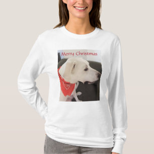 Beautiful White Dog Wearing Scarf Christmas T-Shi T-Shirt