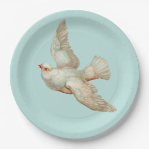 beautiful white dove print paper plate