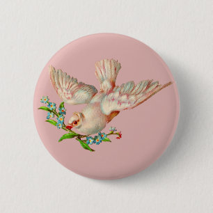  beautiful white dove with sprig in its mouth 6 cm round badge