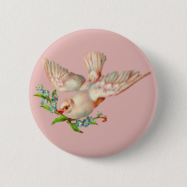  beautiful white dove with sprig in its mouth 6 cm round badge (Front)