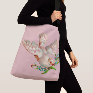beautiful white dove with sprig in its mouth crossbody bag