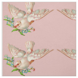 beautiful white dove with sprig in its mouth fabric