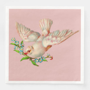 beautiful white dove with sprig in its mouth napkin