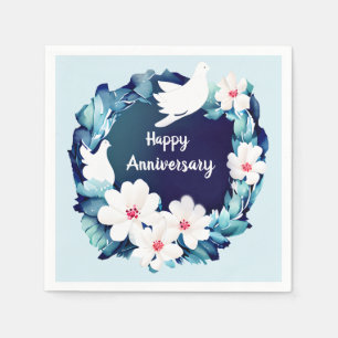 Beautiful White Doves Floral Wreath Napkin
