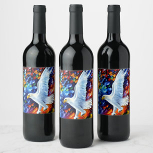 Beautiful White Eagle in Flight Painting Wine Label