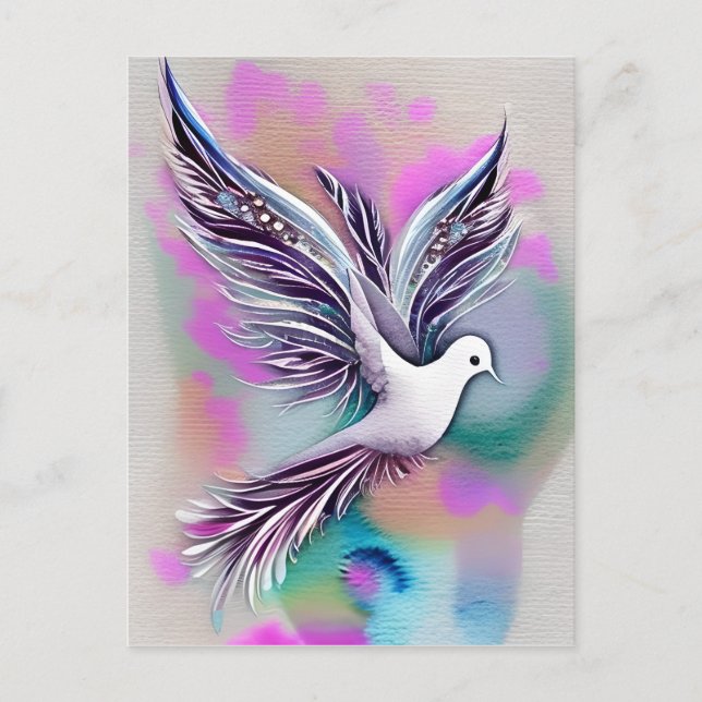 Beautiful White Ethereal Watercolor Dove Postcard (Front)