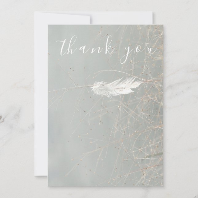 Beautiful White Feather Blue Flat Thank You Card (Front)