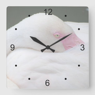 Beautiful White Flamingo Square Wall Clock