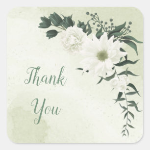 beautiful white floral greenery wedding square sticker