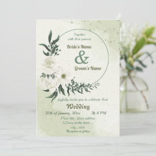 beautiful white floral greenery wreath wedding invitation