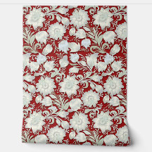 Beautiful White Floral Ornament on Red Background