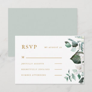 Beautiful White Floral Wedding RSVP Card