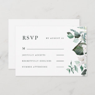 Beautiful White Floral Wedding RSVP Card