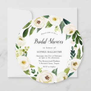 Beautiful White Floral Wreath Bridal Shower Invitation