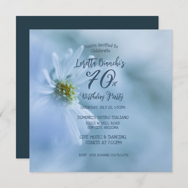 Beautiful White Flower 70th Birthday Party Invitat Invitation (Front/Back)