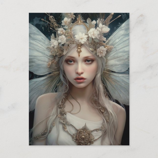 Beautiful White Flower Fairy Fantasy Art Postcard (Front)