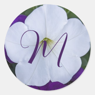 Beautiful White Flower Photo Floral Fancy Initial Classic Round Sticker